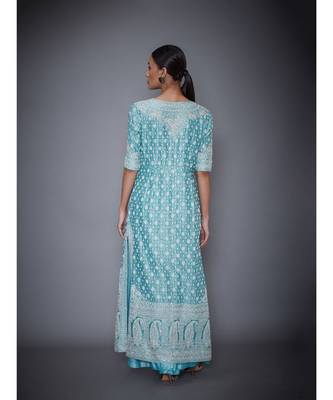 Ri Ritu Kumar blue cotton silk Aquamarine Embroidered Kurta With Palazzo & Dupatta 4