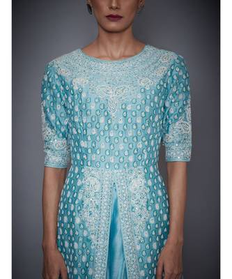 Ri Ritu Kumar blue cotton silk Aquamarine Embroidered Kurta With Palazzo & Dupatta 5