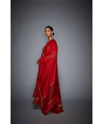 Ri Ritu Kumar Red cotton silk Floral Kurta With Churidar and Dupatta 3