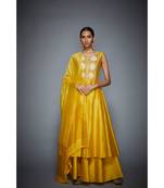 Ri Ritu Kumar Yellow cotton silk Floral Kurta With Palazzo and Dupatta
