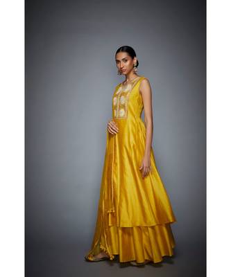 Ri Ritu Kumar Yellow cotton silk Floral Kurta With Palazzo and Dupatta 2