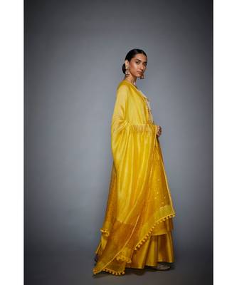 Ri Ritu Kumar Yellow cotton silk Floral Kurta With Palazzo and Dupatta 3