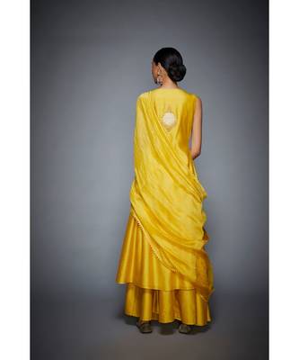 Ri Ritu Kumar Yellow cotton silk Floral Kurta With Palazzo and Dupatta 5