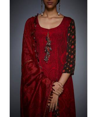 Ri Ritu Kumar Brown and Brick Red, Kurta With Pant & Chunni 5