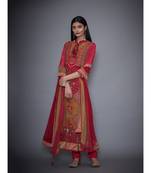 Ri Ritu Kumar Red & Olive Printed Crepe Kurta With Churidar And Duppata