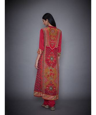 Ri Ritu Kumar Red & Olive Printed Crepe Kurta With Churidar And Duppata 4
