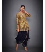 Ri Ritu Kumar Gold & Navy Aari Embroidered Kurti With Dhoti Pants