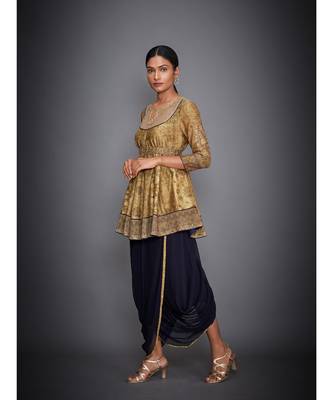 Ri Ritu Kumar Gold & Navy Aari Embroidered Kurti With Dhoti Pants 2