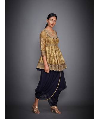 Ri Ritu Kumar Gold & Navy Aari Embroidered Kurti With Dhoti Pants 3
