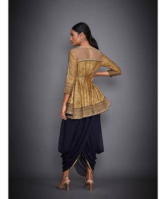Ri Ritu Kumar Gold & Navy Aari Embroidered Kurti With Dhoti Pants 4