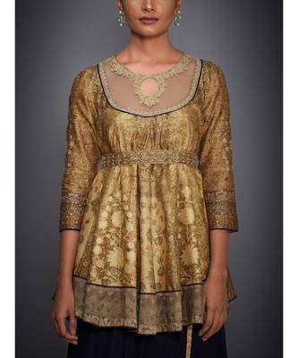 Ri Ritu Kumar Gold & Navy Aari Embroidered Kurti With Dhoti Pants 5
