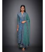  RI Blue & Sea Green Abstract Kurta Set