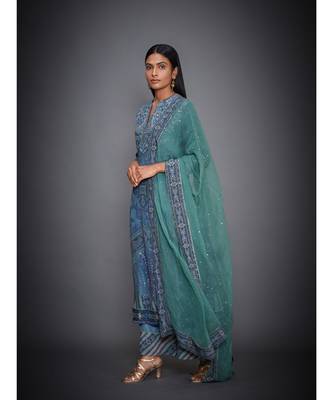  RI Blue & Sea Green Abstract Kurta Set 2