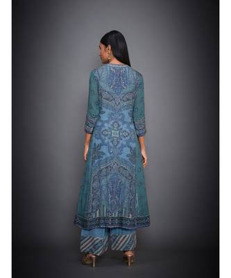  RI Blue & Sea Green Abstract Kurta Set 4