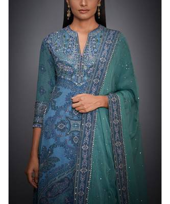  RI Blue & Sea Green Abstract Kurta Set 5