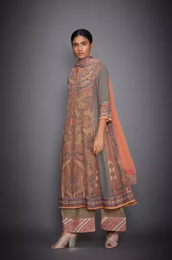 RI Peach Abstract Kurta Set