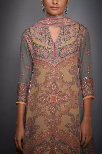 RI Peach Abstract Kurta Set