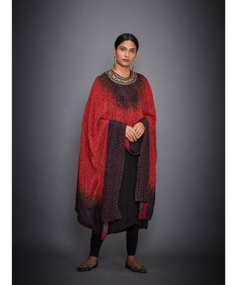 Ri Ritu Kumar Red/Black Embroidered Kurta With Cape And Churidar 1