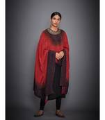 Ri Ritu Kumar Red/Black Embroidered Kurta With Cape And Churidar