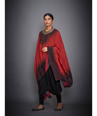 Ri Ritu Kumar Red/Black Embroidered Kurta With Cape And Churidar 2