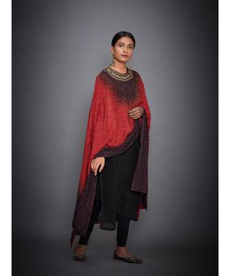 Ri Ritu Kumar Red/Black Embroidered Kurta With Cape And Churidar 3