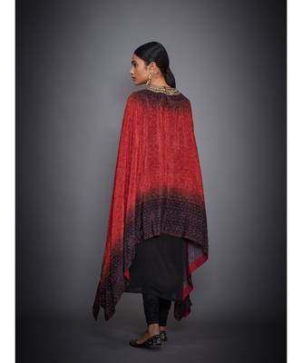 Ri Ritu Kumar Red/Black Embroidered Kurta With Cape And Churidar 4