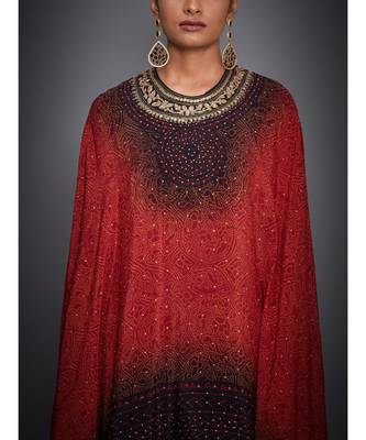 Ri Ritu Kumar Red/Black Embroidered Kurta With Cape And Churidar 5