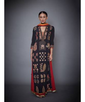 Ri Ritu Kumar Black rayon Kurta With Palazzo And Dupatta 1