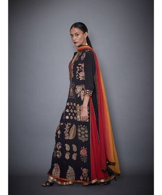Ri Ritu Kumar Black rayon Kurta With Palazzo And Dupatta 2