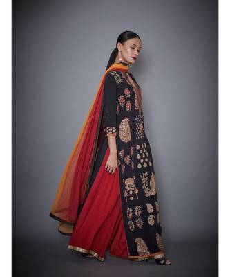 Ri Ritu Kumar Black rayon Kurta With Palazzo And Dupatta 3