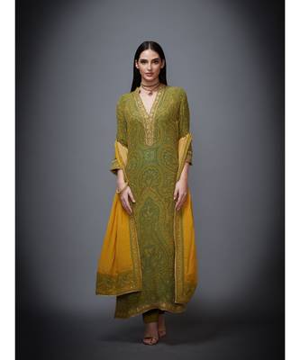 Ri Ritu Kumar Green chiffon Kurta With Pant & Dupatta 1
