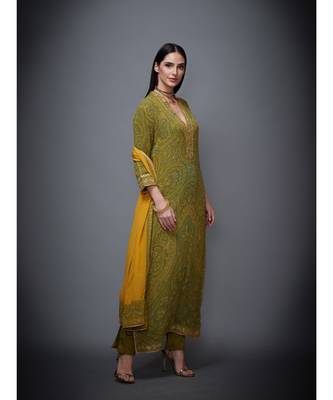 Ri Ritu Kumar Green chiffon Kurta With Pant & Dupatta 2