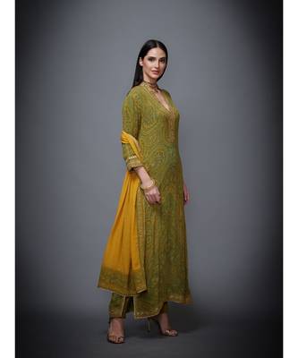 Ri Ritu Kumar Green chiffon Kurta With Pant & Dupatta 4