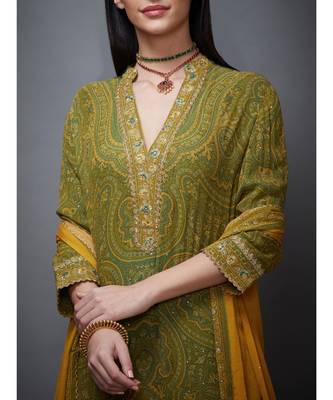 Ri Ritu Kumar Green chiffon Kurta With Pant & Dupatta 6