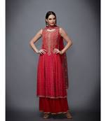 Ri Ritu Kumar red chiffon Round Neck Sleeveless Kurta With Palazzo & Dupatta