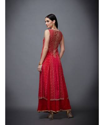 Ri Ritu Kumar red chiffon Round Neck Sleeveless Kurta With Palazzo & Dupatta 5