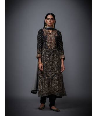  RI Black And Beige Embroidered Kurta Set 1