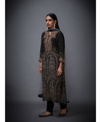  RI Black And Beige Embroidered Kurta Set 3
