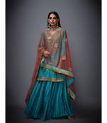 Ri Ritu Kumar Turquoise & Gold Embroidered Kurta With Dupatta And Palazzo