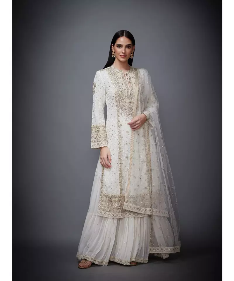 Ri Ritu Kumar White Embroidered Kurta With Skirt And Dupatta