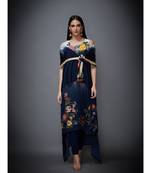 Ri Ritu Kumar Off White & Indigo Floral Ombre Cape With Inner, Leggings & Dupatta