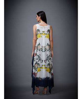 Ri Ritu Kumar Off White & Indigo Floral Ombre Cape With Inner, Leggings & Dupatta 6