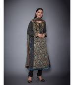 Ri Ritu Kumar Black & Beige Jamawar Kurta With Churidar & Dupatta