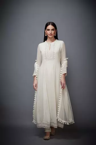 Ri Ritu Kumar white georgette Kurta With Churidar & Dupatta