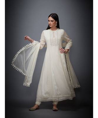 Ri Ritu Kumar white georgette Kurta With Churidar & Dupatta 2