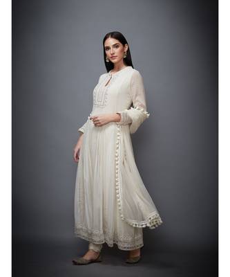 Ri Ritu Kumar white georgette Kurta With Churidar & Dupatta 3