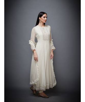 Ri Ritu Kumar white georgette Kurta With Churidar & Dupatta 4