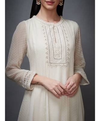 Ri Ritu Kumar white georgette Kurta With Churidar & Dupatta 6