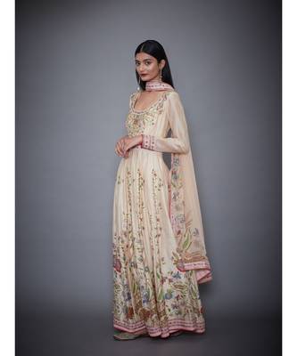 Ri Ritu Kumar Beige Cotton silk Kurta With Churidar & Dupatta 2