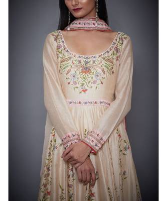 Ri Ritu Kumar Beige Cotton silk Kurta With Churidar & Dupatta 5